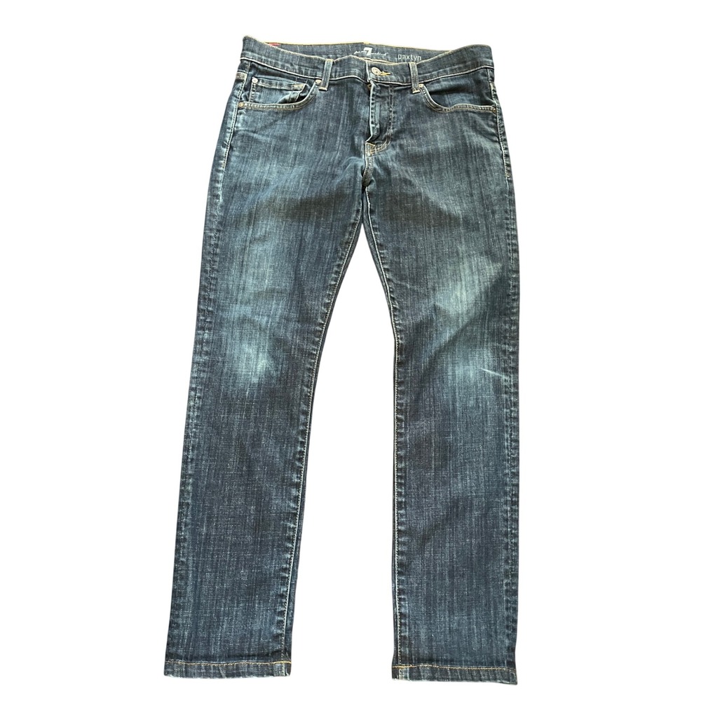 7 for All Mankind Jeans Paxtyn‎ Mens Sz 32 Blue Dark Wash Distressed Y2K Boho